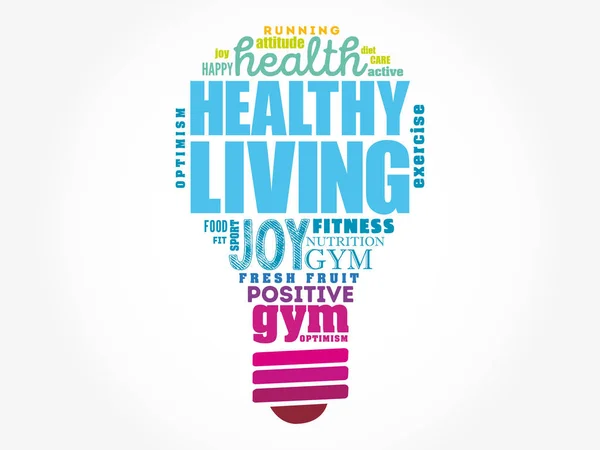 Healthy Living light bulb word cloud — Stock Vector