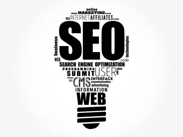 SEO (Search Engine Optimization) lâmpada — Vetor de Stock