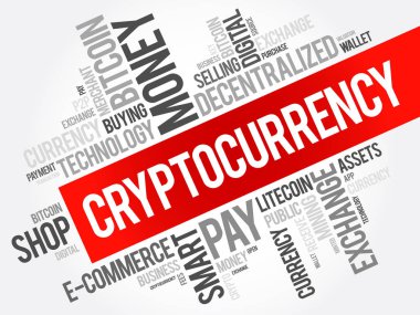 Cryptocurrency kelime bulutu kolaj