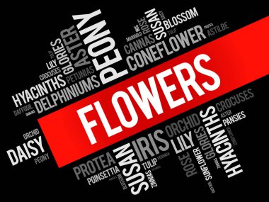 Çiçekler kelime bulutu kolaj