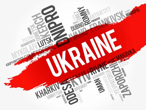 List of cities in Ukraine word cloud collage — Stock Vector