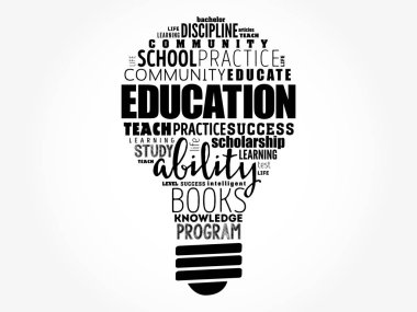 Eğitim ampul kelime bulut kolaj