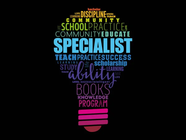 Specialist gloeilamp Word Cloud collage — Stockvector