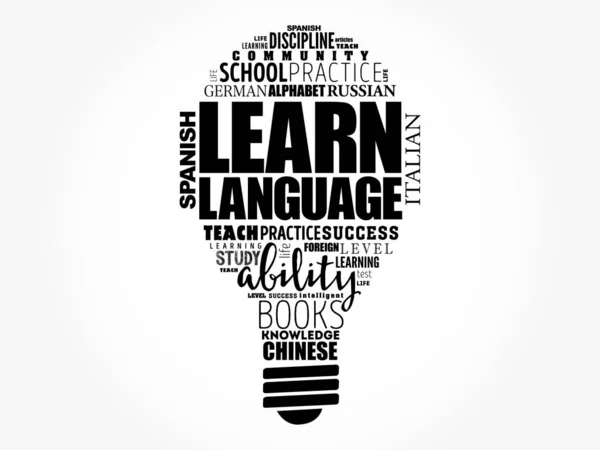 Learn Language bulb word cloud collage