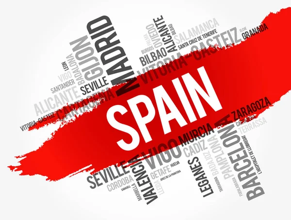 Lista de ciudades en España word cloud — Vector de stock