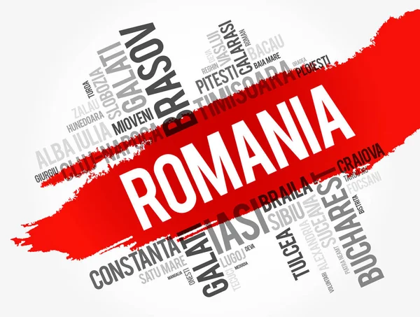 Lista de ciudades en Rumania word cloud collage — Archivo Imágenes Vectoriales