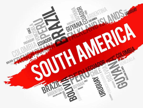 Список стран Южной Америки, облако слов — стоковый вектор