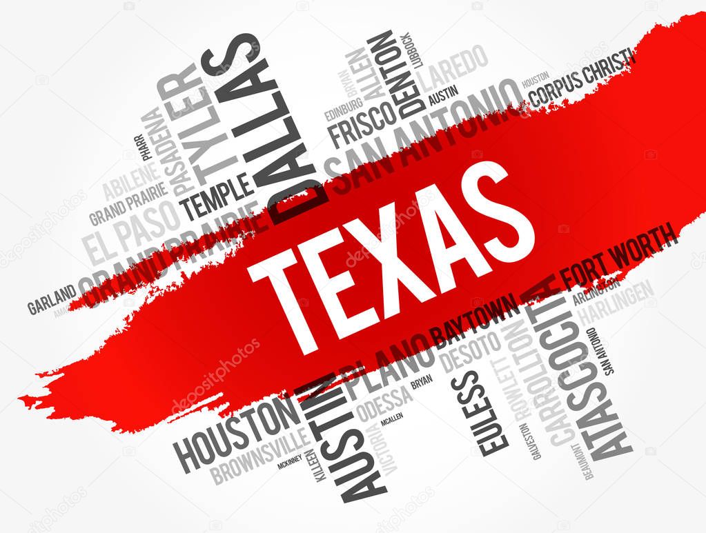 List of cities in Texas USA state word cloud