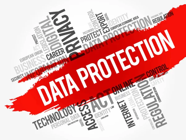 Data ochrany slovo cloud koláž — Stockový vektor