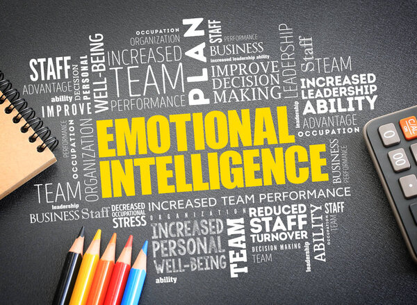 Emotional intelligence word cloud on the desk