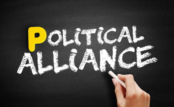 Political alliance text on blackboard