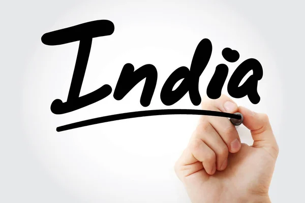 Hand schrijven van India met marker — Stockfoto