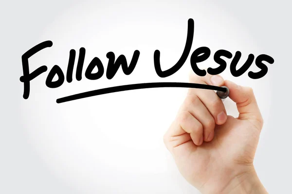 Kézírás Kövesse Jézus szövegét jelölővel — Stock Fotó