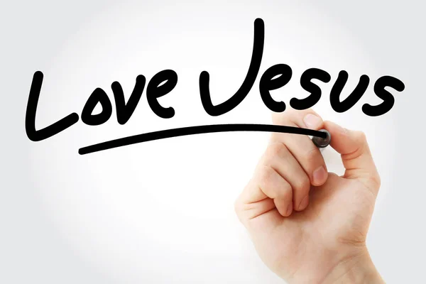 Kézírás Szerelem Jézus szöveg marker — Stock Fotó