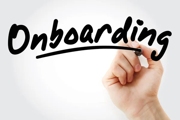 Hand skriva Onboarding med markör — Stockfoto