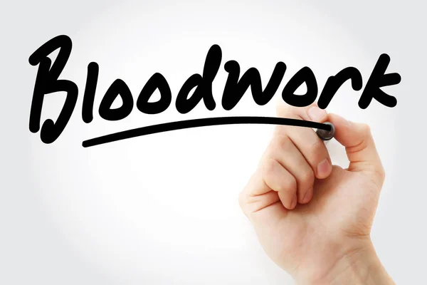Hand schrijven Bloodwork met marker — Stockfoto