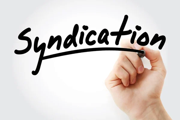 Hand schrijven Syndication met marker — Stockfoto