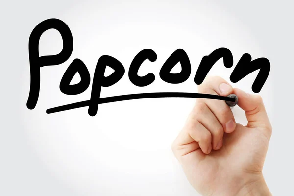 Hand writing Popcorn with marker — Stock Photo, Image
