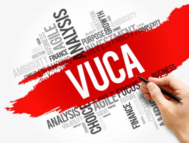 VUCA - Değişkenlik, Belirsizlik, Karmaşıklık, Belirsizlik kısaltma kelime bulut, iş konsepti