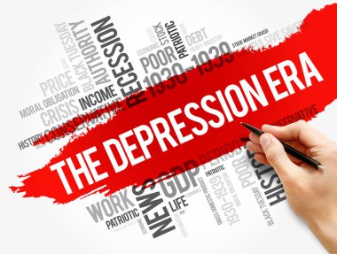 Depresyon dönemi kelime bulut kolajı, eğitim konsepti geçmişi