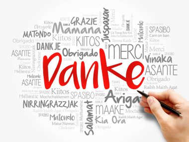Danke (Almanca Teşekkür) Kelime Bulutu arkaplanı, tüm diller, eğitim için çok dilli ya da şükran günü