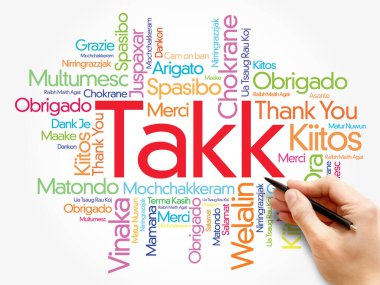Takk (İzlandaca Teşekkür Ederim) Farklı dillerde kelime bulutu