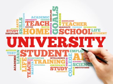 Üniversite kelime bulut kolajı, eğitim konsepti