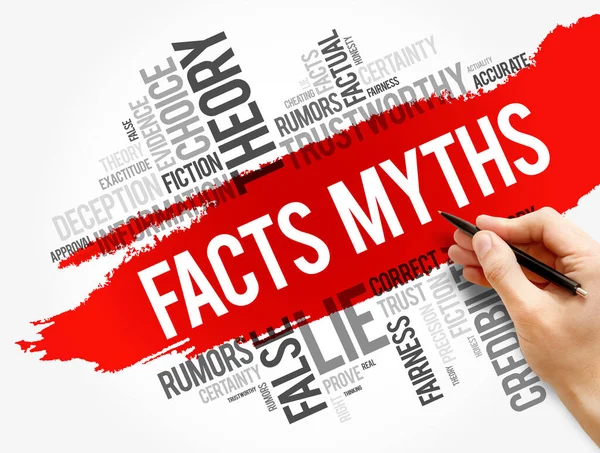 Factos Mitos Palavra Nuvem Colagem Fundo Conceito — Fotografia de Stock
