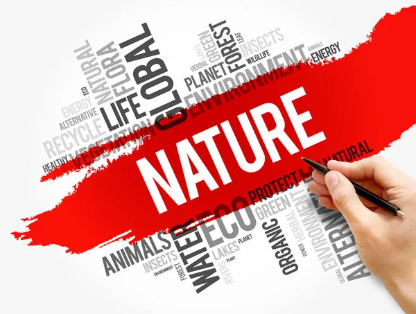 Natuur Woord Wolk Collage Ecologie Concept Achtergrond — Stockfoto