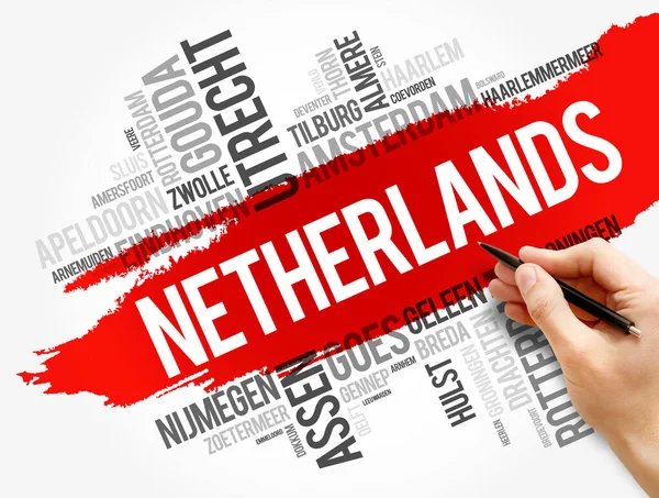 Lista Över Städer Nederländerna Ord Moln Collage Företag Och Resor — Stockfoto