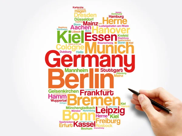 List Cities Towns Germany Map Word Cloud Collage Business Travel — Stock Photo, Image