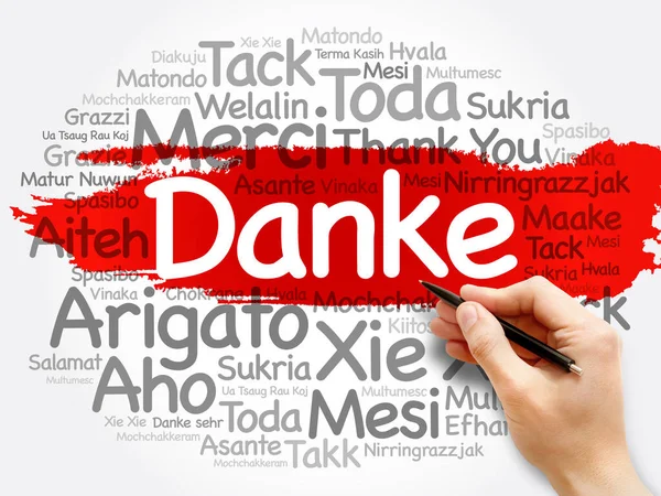 Danke Gracias Alemán Word Cloud Background Todos Los Idiomas Multilingüe — Foto de Stock