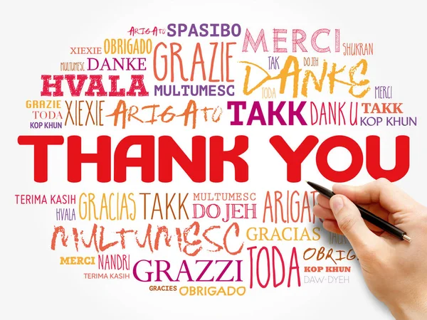 Obrigado Word Nuvem Fundo Todas Línguas Multilingue Para Educação Dia — Fotografia de Stock