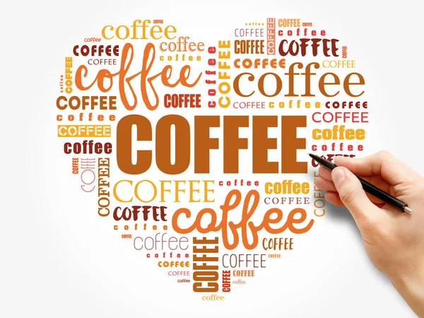 Lijst Van Koffie Dranken Samengesteld Liefde Teken Hart Vorm Woorden — Stockfoto