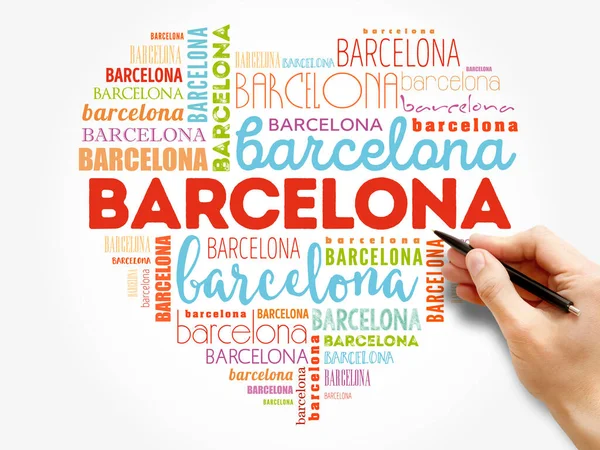 Barcelona Love Heart Word Cloud Travel Concept Background — Stock Photo, Image