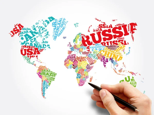 World Map Typography Word Cloud Concept Names Countries — Stock Photo, Image