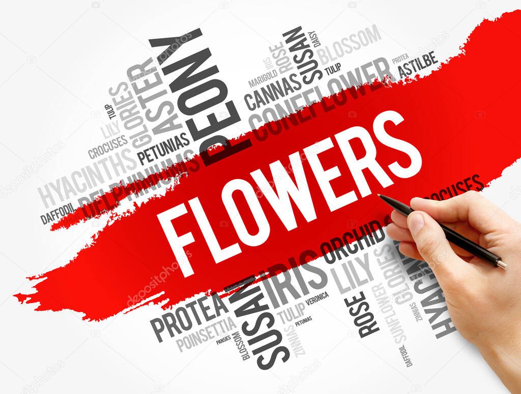 Flowers word cloud collage, concept background