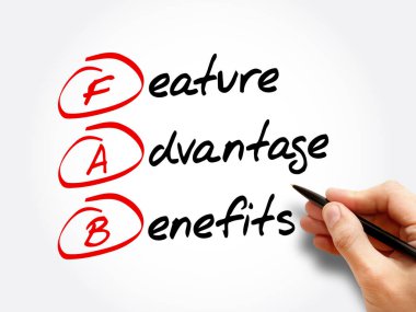 FAB - Feature Advantage Benefits acronym, business concept background clipart