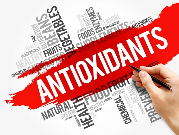 Antioxidantes Palabra Nube Collage Fondo Concepto Salud — Foto de Stock