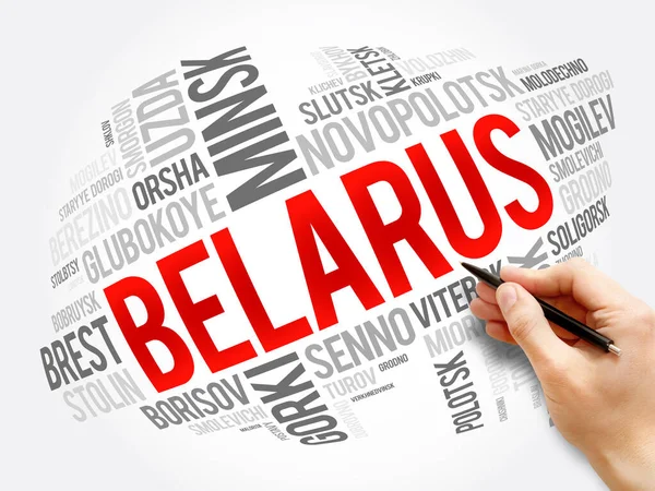 List of cities and towns in Belarus, word cloud collage, business and travel concept background