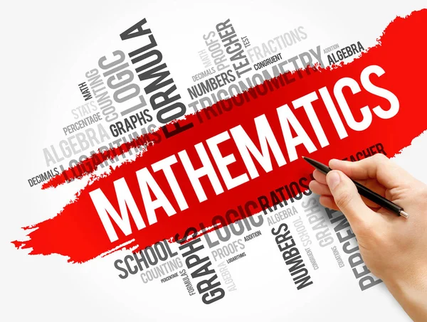 Matematyka Słowo Chmura Collage Wykształcenie Koncepcja Tło — Zdjęcie stockowe