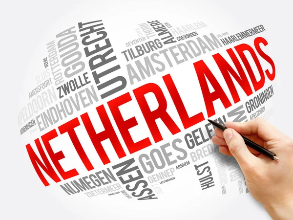 Lista Ciudades Los Países Bajos Palabra Nube Collage Business Travel — Foto de Stock