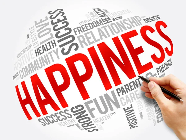 Happiness Palavra Nuvem Colagem Fundo Conceito — Fotografia de Stock