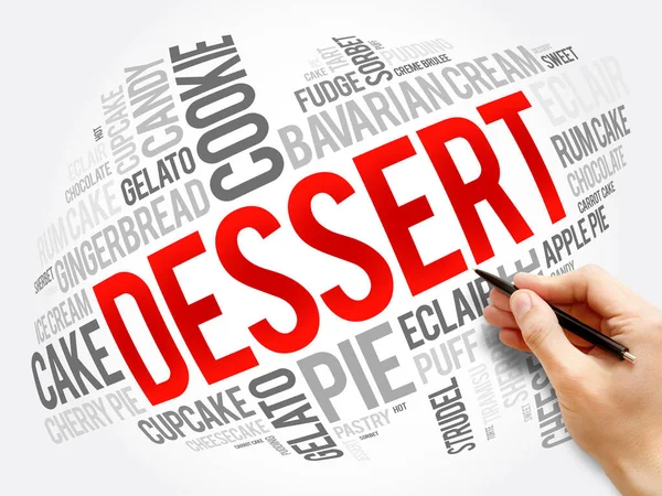 Dessert Mot Nuage Collage Concept Alimentaire Fond — Photo