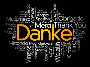 Farklı dillerde kelime bulut arkaplanı Danke (Almanca Teşekkür ederim)