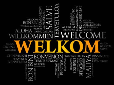 Welkom (Afrikanca Hoşgeldiniz) farklı dillerde kelime bulutu, kavramsal arka plan