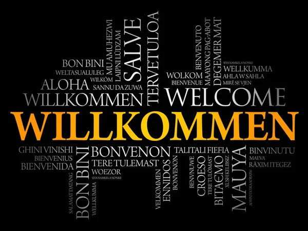 Willkommen Welcome German Word Cloud Different Languages Conceptual Background — Stock Vector