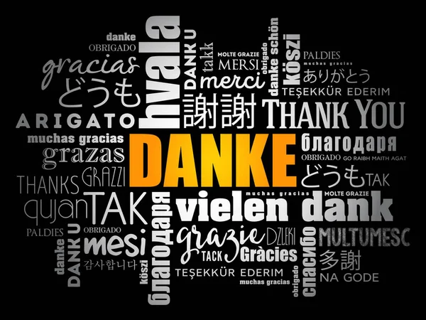 Danke Danke Auf Deutsch Wort Wolke Hintergrund Verschiedenen Sprachen — Stockvektor