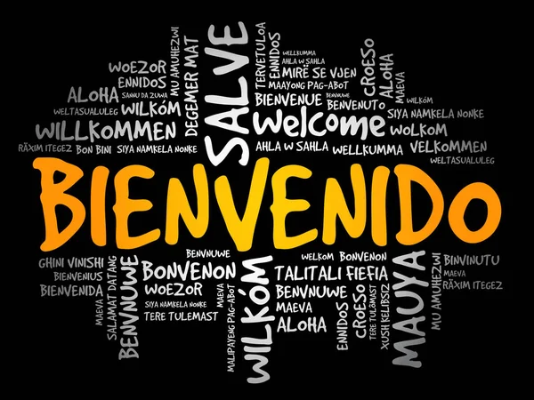 Bienvenido Bienvenue Espagnol Nuage Mots Dans Différentes Langues Contexte Conceptuel — Image vectorielle