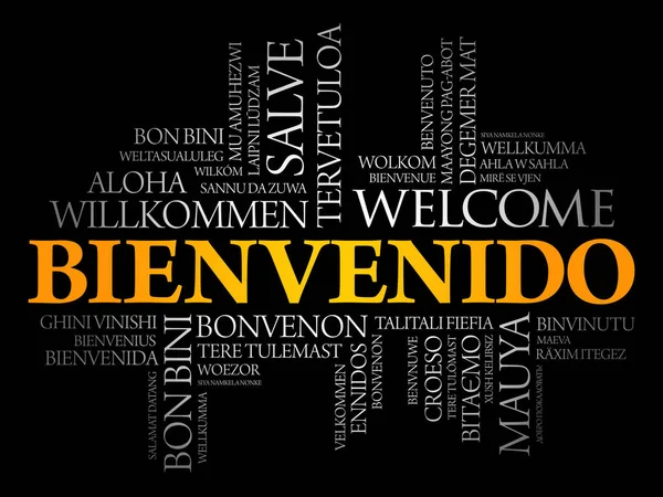 Bienvenido Bienvenue Espagnol Nuage Mots Dans Différentes Langues Contexte Conceptuel — Image vectorielle